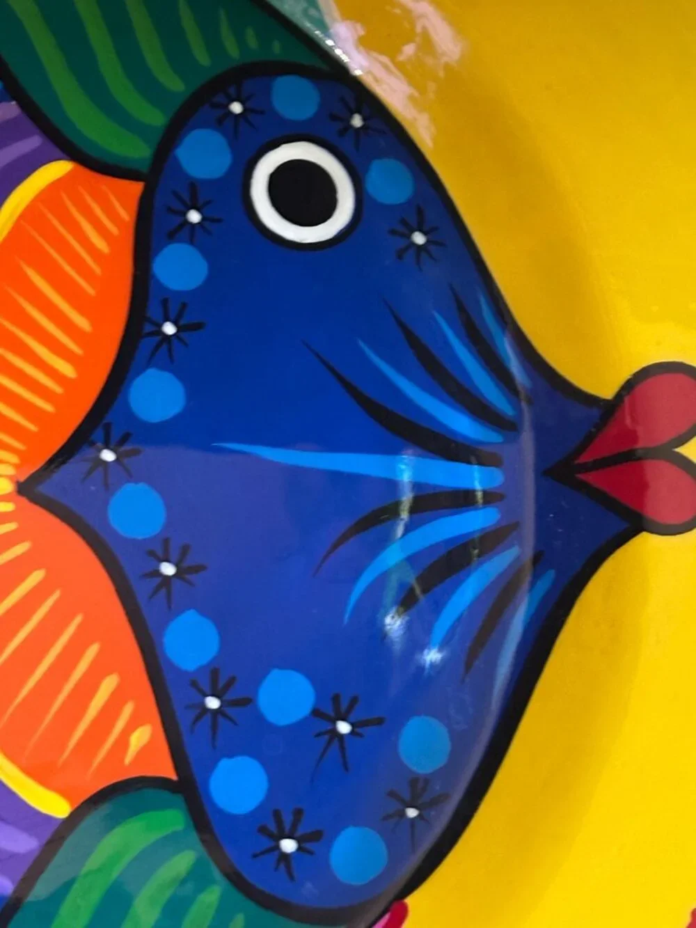 Large Colorful Fish Platter 16” Tropical Wall Decor Plate Coastal Mexican Style